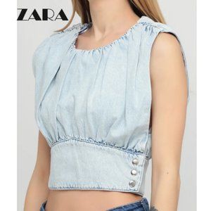 NWT Zara Draped Open Back Denim Top